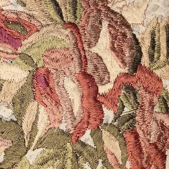 Floral Embroidered Pillow Cream Pink Rust Green Cottagecore Rectangle 15" X 12" - Picture 6 of 14